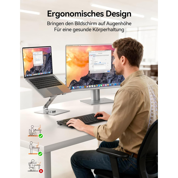 Підставка для ноутбука TECKNET, регульована висота, 360° обертання, складна, для MacBook Air/Pro, до 17