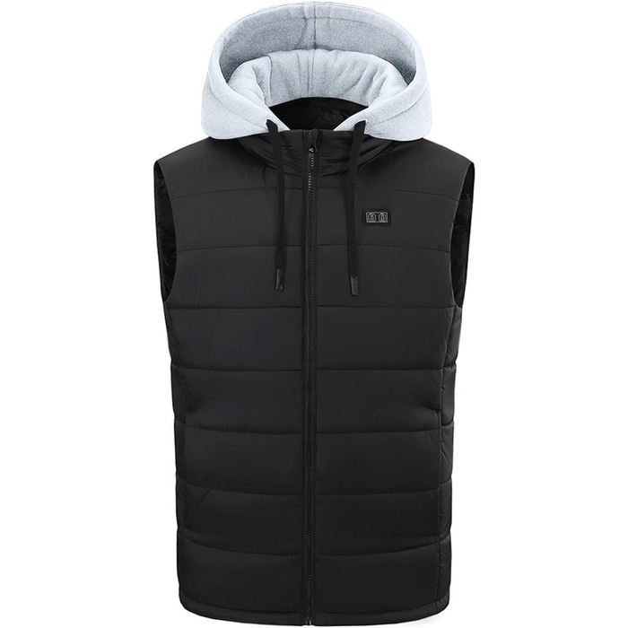 Електрична гріюча жилетка з капюшоном для чоловіків. 15 зон обігріву, USB, степване утеплення, зимова жилетка-куртка, сірий колір, розмір M