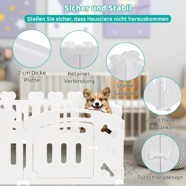 Льох для цуценят MAMIZO 60 см, огорожа для собак з пластикових панелей, портативна сітка для собак, загородження для собак з воротами, включає присоски та ґрунтові анкери, вольєр для собак для дому та вулиці (7+1, білий)