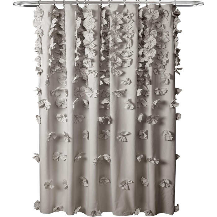 Шторка для душу Lush Decor Riley, 183x183 см, сіра, з бантиками, романтичний дизайн