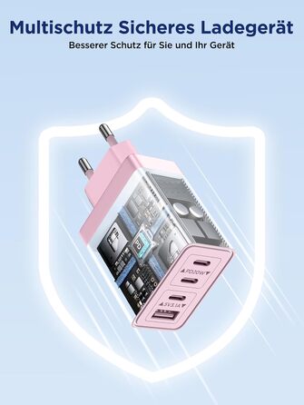 Двопакет USB-C зарядний пристрій Aioneus 4 порти, 40W, PD 3.0, для iPhone, Samsung та інших телефонів (рожевий)
