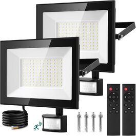 Viugreum 2Pack LED Flood Lights Outdoor with Motion Sensor 15000LM Outdoor Light Cold White Spotlight with Remote Control Floodlight Outdoor Spotlight IP67 Waterproof Floodlight with 2 Screws for Garden (100w, 2PCS)