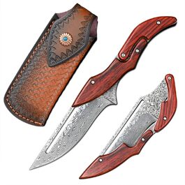 VG10 Damascus Steel Pocket Knife Folding Knife for Men EDC Camping Outdoor (Scandi Grind) (SD604C)