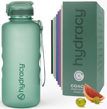 Пляшка для води Hydracy з соломинкою та мітками часу 2л - Спортивна пляшка без BPA, герметична, не конденсується - Moonlight Green