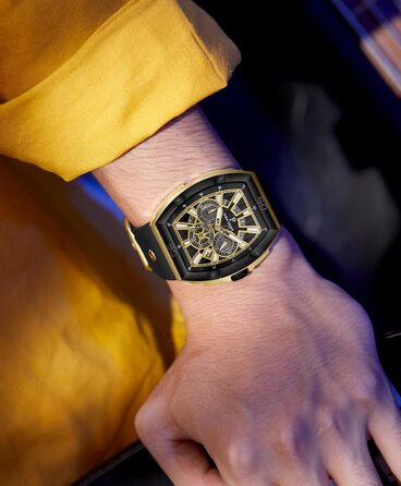 Чоловічий годинник-хронограф на кварцовому механізмі з японським годинниковим механізмом, 5ATM, корпус з нержавіючої сталі, тонка форма корпусу, силіконовий ремінець, золотий колір