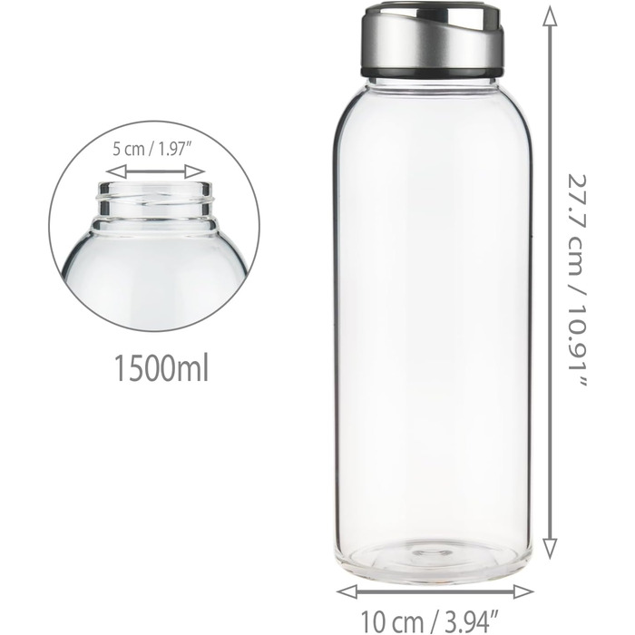 SHOW INGENUITY 1.5 Liter / 1.5L Glass Drinking Bottle with Neoprene Sleeve, 1500ml Borosilicate Glass Water Bottle with Stainless Steel Lid, BPA Free Glass Bottle