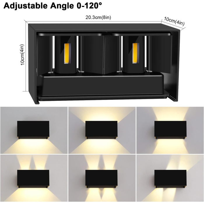 LED-водостійка настінна лампа Kingwen 4 шт. 20W, 3000K, IP65, чорний колір