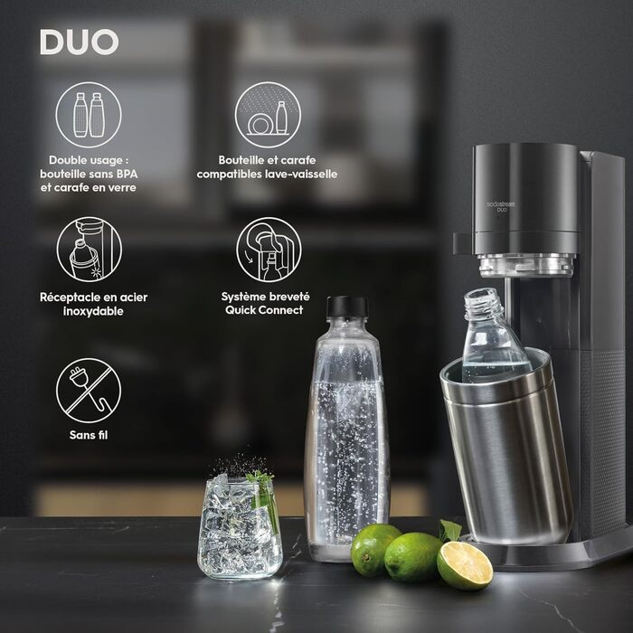 SodaStream DUO комплект: карбонізатор для води з циліндром CO2, 2 скляні пляшки 1л та 1 пластикова 1л (Titan)
