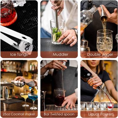 Набір шейкер для коктейлів Esmula 750 мл, 12 предметів, нержавіюча сталь, професійний барменський набір, комплект для приготування мартіні, стильний барний інструмент для дому, з книгою рецептів коктейлів (сріблястий)