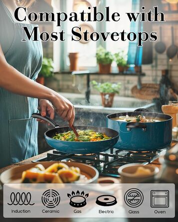 Набір антипригарних сковорідок Cook N Home, 3 шт, 20/25/28 см, для індукційних плит, мармурове покриття, червоно-бірюзові