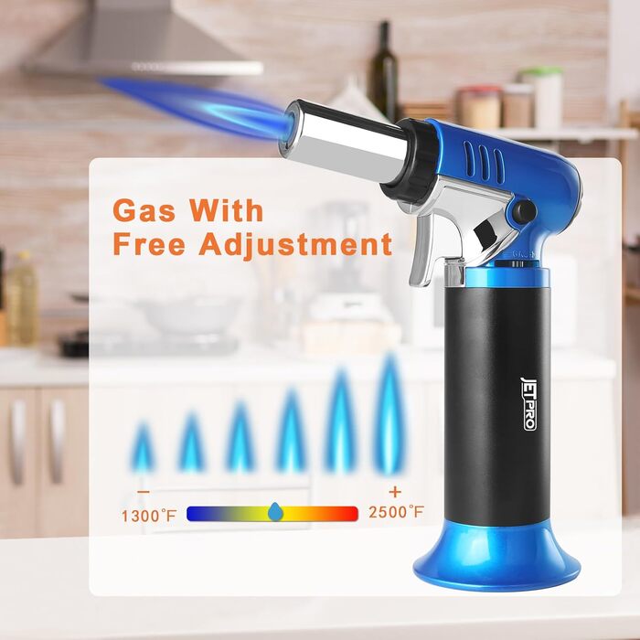 Газовий запальник Butan з регульованим полум'ям для кухні, випічки, барбекю, паяння. Безпечне замщення, вікно рівня газу (газ Butan не входить в комплект)