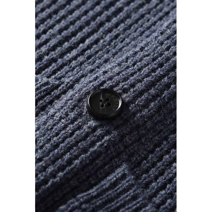 Чоловічий в'язаний светр з коміром-шарфом, візерунок коси, ґудзикова застібка, мериносова вовна, сучасний класичний стиль (S, темно-синій)