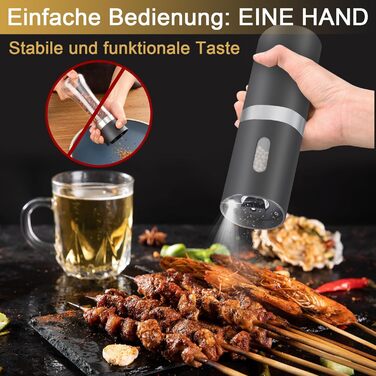 Електричні млини для солі та перцю 2 шт. Набір, батарейне живлення, LED-підсвічування, регулювання помелу, чорний (Стиль 2)