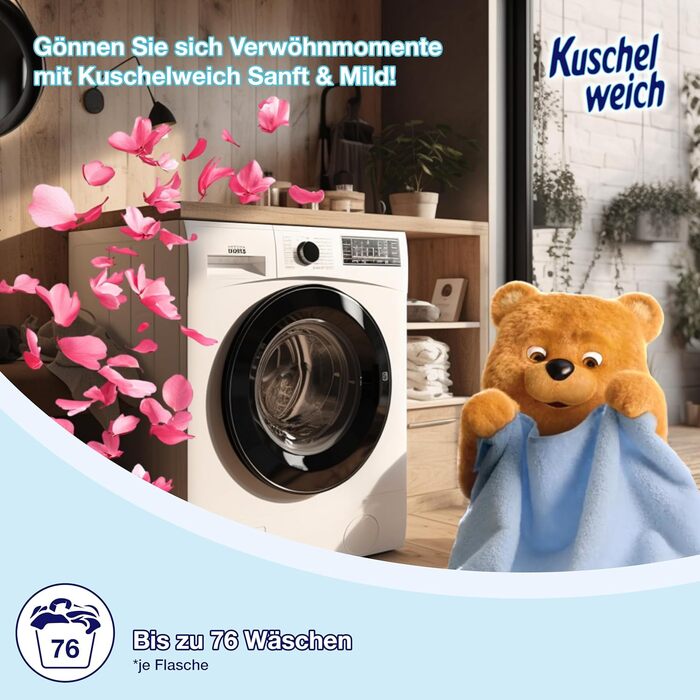 Кондиціонер для білизни Kuschelweich Sanft & Mild, гіпоалергенний, без мікропластику, 6 x 2 л (на 456 прань)