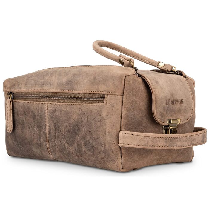 LEABAGS Преміум дорожній косметичний набір з натуральної шкіри для жінок та чоловіків | Культиватор | Vanity Case | Мийний мішечок (Palm Bay, Вінтажний сіро-коричневий)