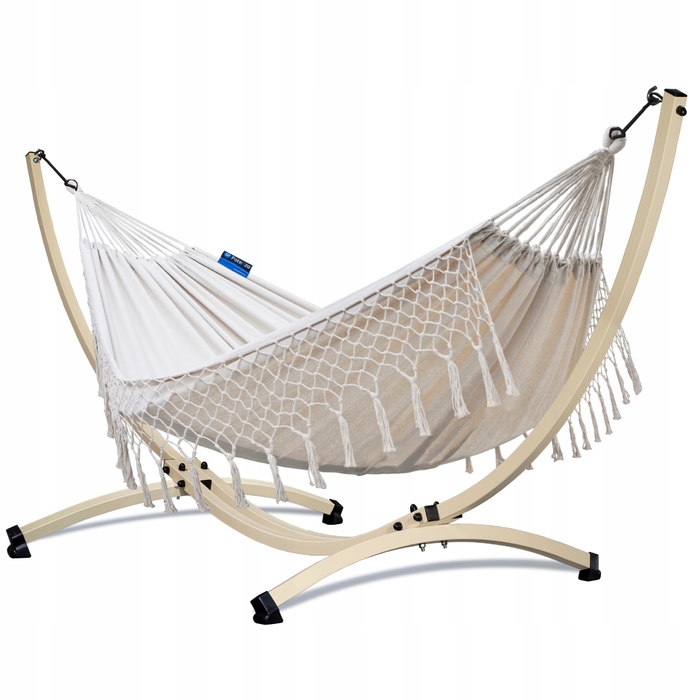 Гамак у стилі бохо POTENZA SANTIA XL 220x160 см зі сталевою стійкою GRANDE, колір екрю