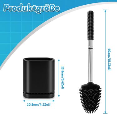 Набір для туалету: щітка для унітазу з тримачем, нержавіюча сталь та силікон, чорний