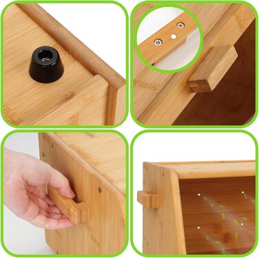 AMBIRD Бак для хліба з бамбука 20л - велика місткість з прозорими акриловими дверцятами - двошарове зберігання з вентиляцією та боковими ручками - зберігає хліб свіжим та організовує кухонний простір (CBBNA001EUAM13)