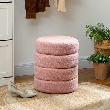 Пуф HOMCOM, круглий, з м'якою оббивкою Teddy Fleece, металевий каркас, витримує до 120 кг, діаметр 40x45 см, рожевий