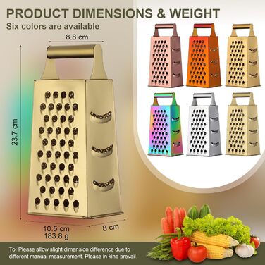 Терка кухонна YDware з нержавіючої сталі, квадратна, 23.7 см, для овочів, 1 шт. (Champagne Gold)