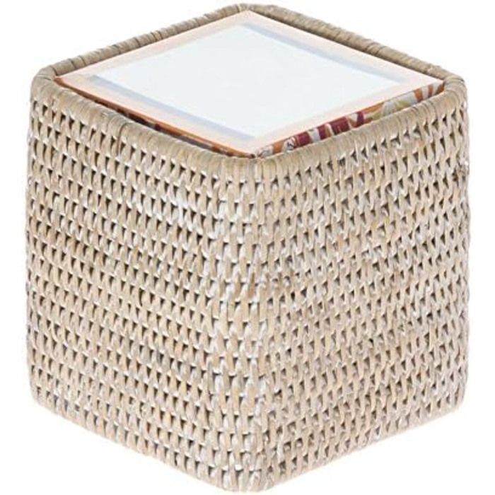Kouboo La Jolla Rattan Square Tissue Box Cover, White Wash, Wicker, 13.97 x 13.97 x 14.61 cm