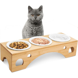Набір мисок для котів та собак Cinnani: 3 шт. з бамбукової підставки та силіконового покриття