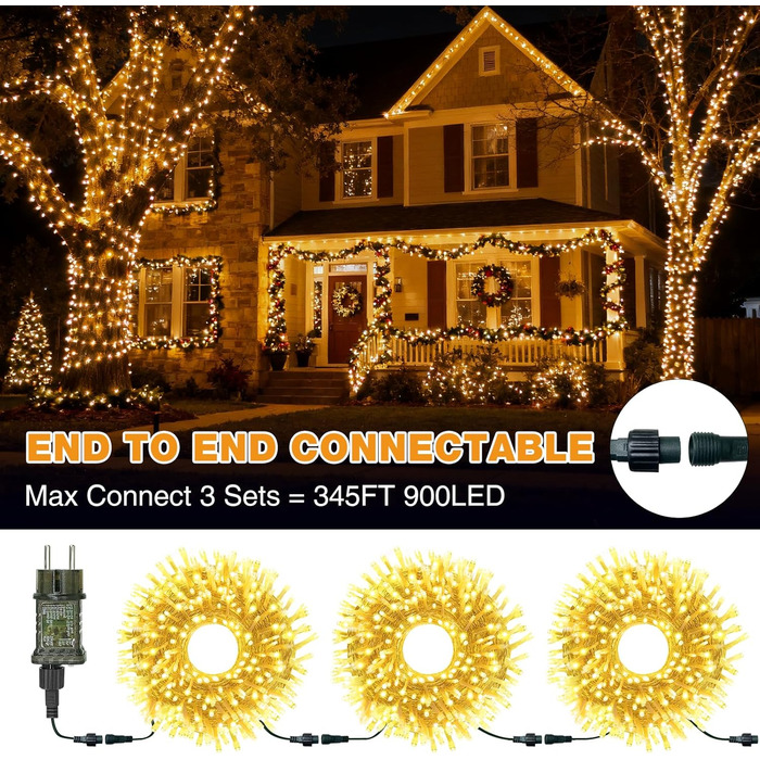 Льо́хко́ва гірля́нда BTfarm 20M з 200 LED, для дому та саду, з пультом, таймером, IP65, тепле біле світло