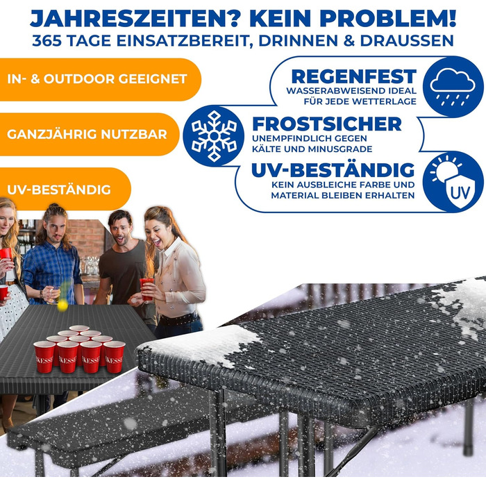 Складний обідній стіл KESSER® 183x76 см, ротанг, для кемпінгу, саду, тераси, балкона, 6 осіб, антрацит