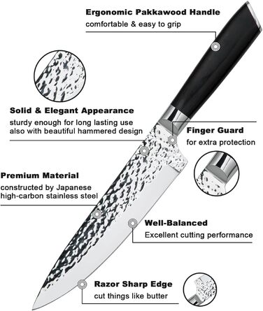 Набір кухонних ножів Messerblock 6-TLG з блоком: професійний набір з нержавіючої сталі з ергономічною ручкою з ебену, кухонний, м'ясний, хлібний, універсальний та овочевий ножі