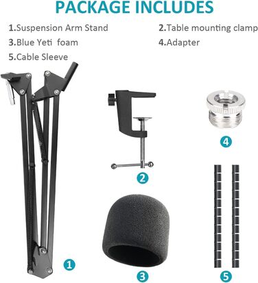 Підставка для мікрофона Blue Yeti SUNMON - міцна, поворотна на 360°, з металевою клямкою. Сумісна з HyperX QuadCast 2, Fifin AM8, Seiren Mini V3, MV7 та іншими мікрофонами.