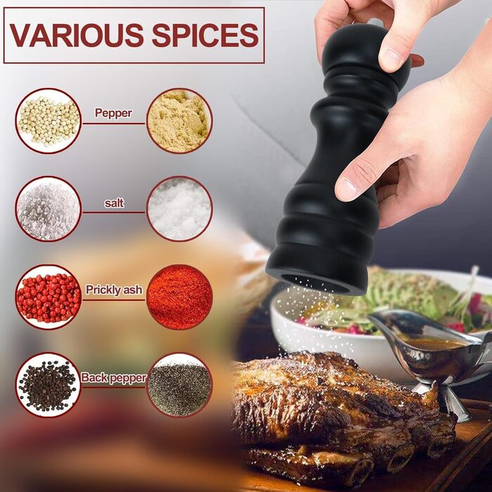 Набір з 2 шт. ручних мельниць для солі, перцю та чилі - дерев'яні солянки та перечниці, класичне регулювання помелу, для солі, перцю, чилі, чорний та білий колір