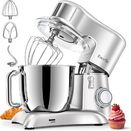 Кухонна машина Facelle 6.5L з нержавіючої сталі, 10 швидкостей + імпульсний режим, міксер для тіста з набором для випічки