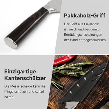 Набір кухонних ножів Gustrug 3 шт. з ергономічними ручками: кухонний ніж, сантoku, універсальний (8 шт.)