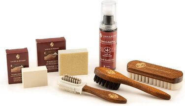 Langer & Messmer Suede Shoe Care Set - Shoe cleaning set with shoe brushes for nubuck leather care and care products for color refreshment, protection and impregnation to care for your suede shoes (6 pieces)