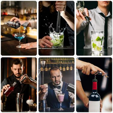 Набір для коктейлів з бамбуковим стійкою, 750 мл, 12 предметів. Професійний набір бармена з нержавіючої сталі для приготування коктейлів, з рецептами (сірий)