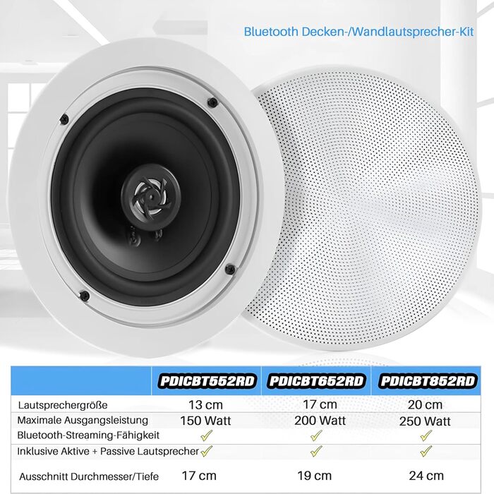 Pyle 13 см Вбудована Bluetooth акустика для стелі та стін, 150 Вт, 2-смуговий стерео динамік з твітерами, плаский дизайн, для домашнього кінотеатру