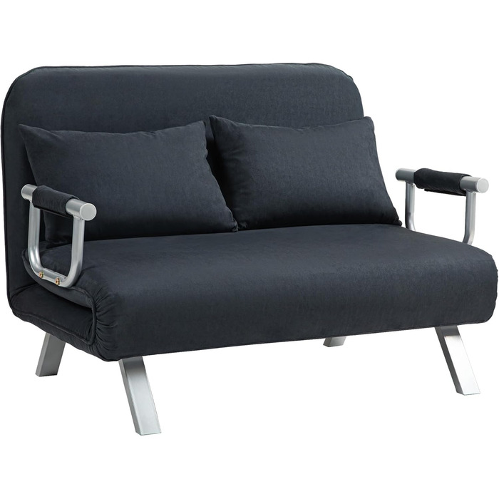 HOMCOM Convertible Sofa Bed with Adjustable Backrest, Throw Pillows, and Armrests