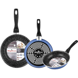 Набір сковорідок Magefesa K2 Blau (20/24/28 см), антипригарне покриття, для всіх плит (індукція), економія енергії 50%
