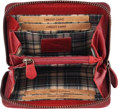 Benthill Wallet Women's Small Genuine Leather | Wallet with RFID Protection | Flat Slim Card Holder with Zipper & 6 Card Slots, Color: Red