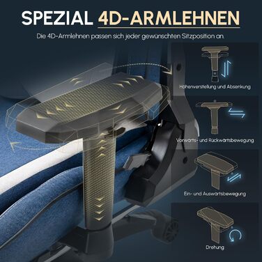 Dowinx Геймінговий крісло, дихаючий офісний стілець з високоякісного матеріалу, ергономічний PC стілець з 4D підлокітниками, регульований та поворотний геймінговий стілець з підніжкою, блакитний