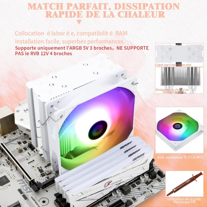 Thermalright Assassin King 120 SE WHITE ARGB: Кулер для CPU з 5 Heatpipes, тихий вентилятор PWM, сумісний з AM4/AM5/Intel LGA1150/1151/1200/1700/1851