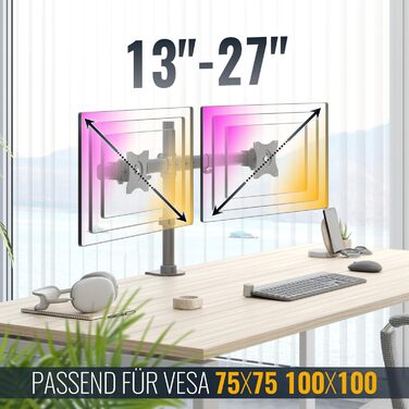 Підставка для монітора RICOO TS7811 - 2 монітори, кріплення для 13-27 дюймів, гнучкий гриф, для ПК та ігор