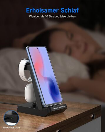 Seacosmo Зарядна станція 3-в-1, 18W для Samsung Galaxy Buds, A55/A54/A35/A34/A16/A15/A14/A06, Galaxy Watch 8/7/6/5/4/3/2/Pro/Classic/Active - Бездротовий зарядний пристрій, чорний