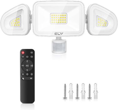 CLY 42W LED Floodlight with Motion Sensor and Remote Control, 3600LM 6500K Cool White Outdoor Floodlight with Adjustable 3 Heads LED Floodlight IP66 Waterproof Spotlight Floodlight for Garage Terrace
