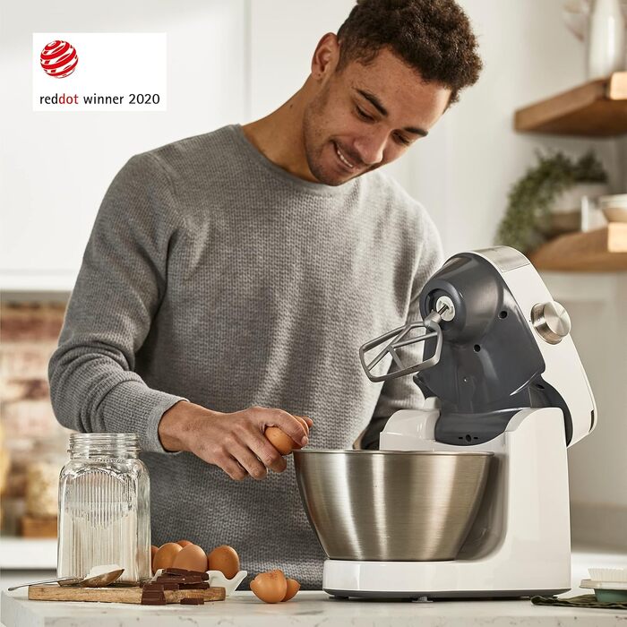 Кухонна машина Kenwood Prospero+ KHC29.A0SI, 1000 Вт, чаша зі сталі 4,3 л, з вінчиком, К-міксером, гаком для тіста та захисним екраном, біла