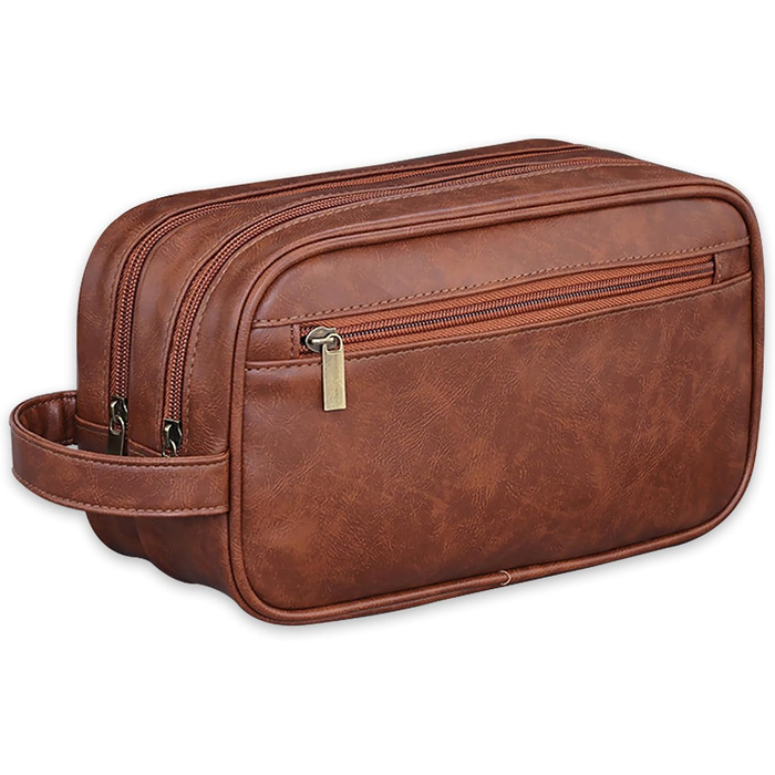 Чоловіча косметичка Kulturbeutel, водонепроникна сумка з PU-шкіри, чоловіча валізка з вологостійким мішечком, двошарова косметичка, дорожня сумка для чоловіків (коричнева шкіра)
