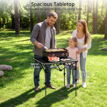 Складний алюмінієвий стіл для кемпінгу Anbte 67x58 см, регульована висота (44/70 см), вантажопідйомність до 150 кг, з сумкою для зберігання
