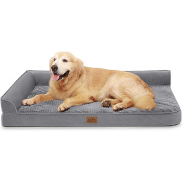 COZY KISS Orthopedic Dog Bed, 19cm Thick Dog Sofa for Medium-Sized Dogs, Removable and Washable Dog Couch, Non-Slip Bottom, Waterproof Inner Lining (Gray-L-Type, L(107 * 76 * 19CM)) (Gray-XL-Type, XL(122*81*19CM))