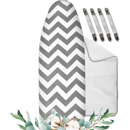 Бюгельний чохол універсальний 125x45 см, товста бавовна, комплект з допоміжними аксесуарами для прасування (фіксатор, натягувач, покривало) - сірий, для парових прасок