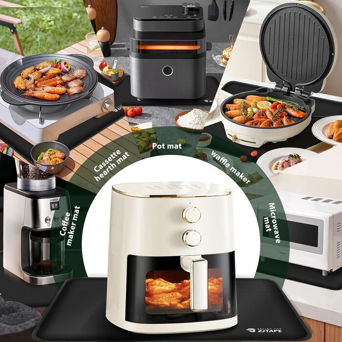 Термостійкий килимок для захисту від нагрівання 60x40 см, вогнестійкий килимок для кухонних стільниць, силіконовий килимок, неслизький та водонепроникний для аір-фрі, кавомашини (50x30 см, чорний)